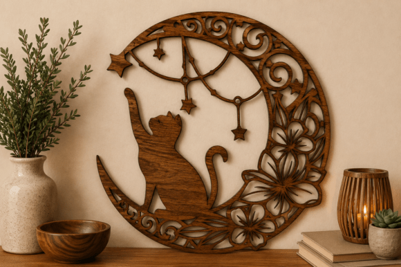 Download Moon Cat Wall Art SVG Laser Cut File - Laser cut Collection