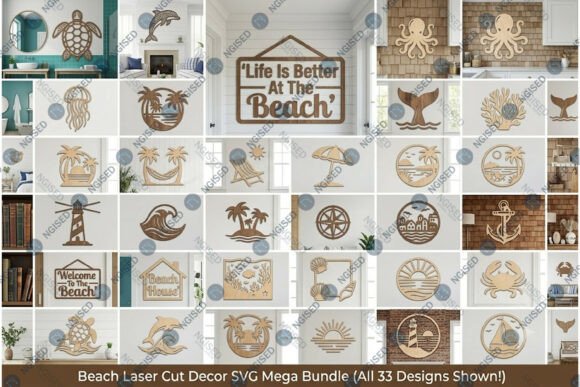 Download Beach Laser Cut Decor SVG Mega Bundle - Laser cut Collection