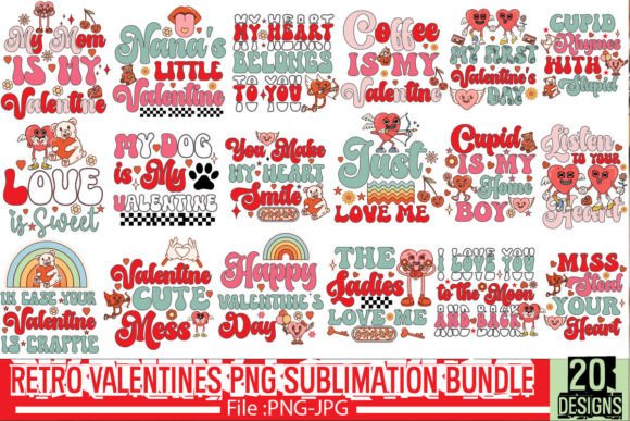 Download Retro Valentines PNG Sublimation Bundle - Valentines Collection