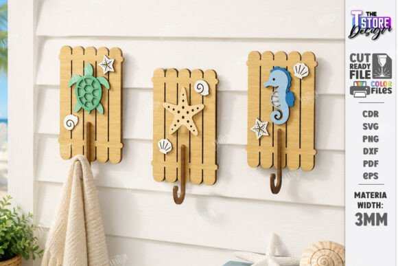 Download Wooden Coastal Wall Hooks Rack Laser Cut - Laser cut Collection