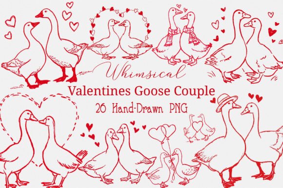 Download Valentines Goose Couple Hand-Drawn PNG - Valentines Collection